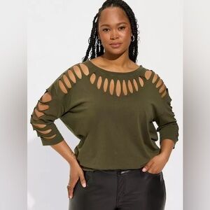Torrid Classic Fit Olive Top with Cutouts Size 0